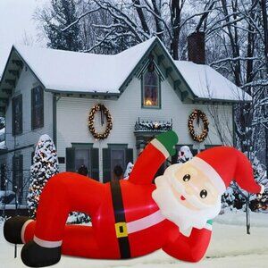 🆕12FT Christmas Inflatables Lying Santa with Built in LED Outdoor Decorations